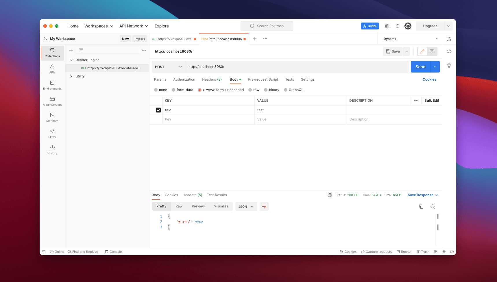 example request using postman